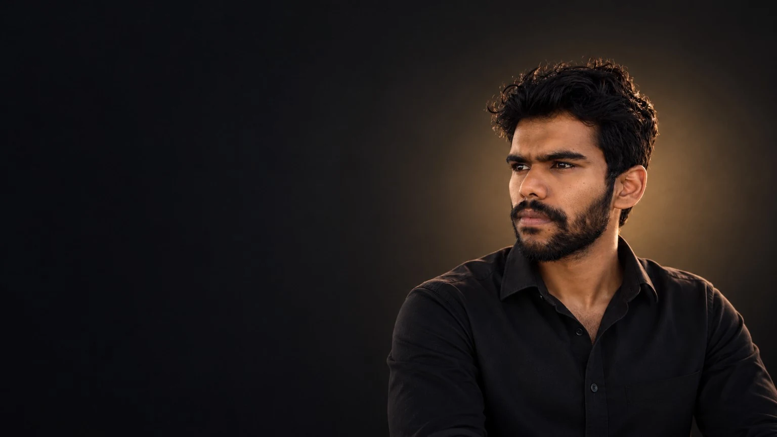 Asjad, freelance web developer in Dubai, in a dark shirt with warm studio lighting.